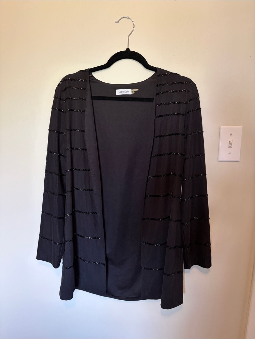 Calvin Klein Black Open-Front Sequin-Trim Cardigan